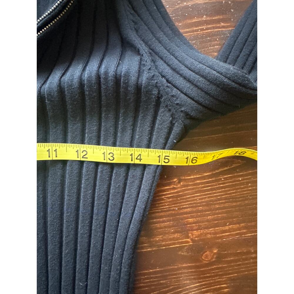 Y2K Belldini Ribbed High Neck Ruffle Penny Lane Cardigan Sweater L Black Trendy - Picture 11 of 15